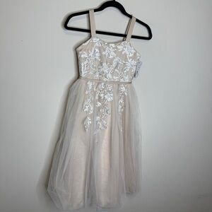 Charming Cream, gold and White Floral Kids Dress